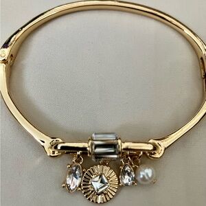Macy's Gold-Tone Charm Bangle with Clear Crystals and Pearl
